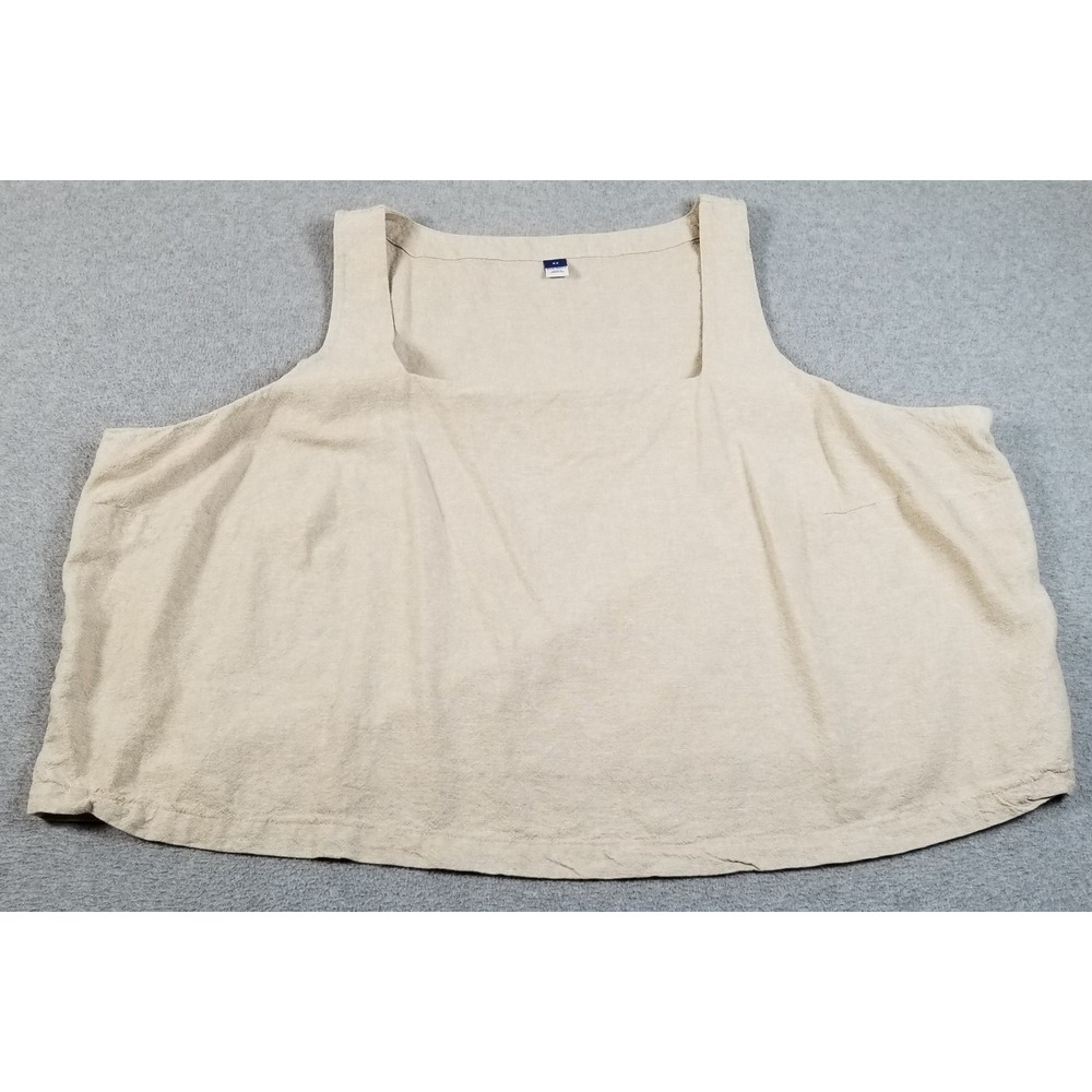 Old Navy Tank Top Womens 4X Plus Beige Linen Blend Square Neck Sleeveless Summer
